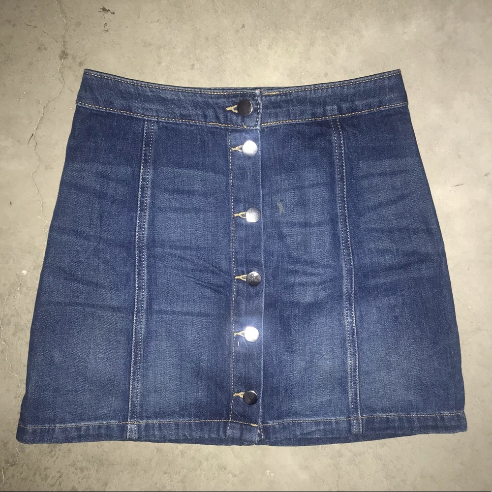 Button Front Denim Skirt